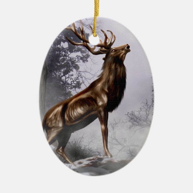Winter Stag Ceramic Ornament (Front)