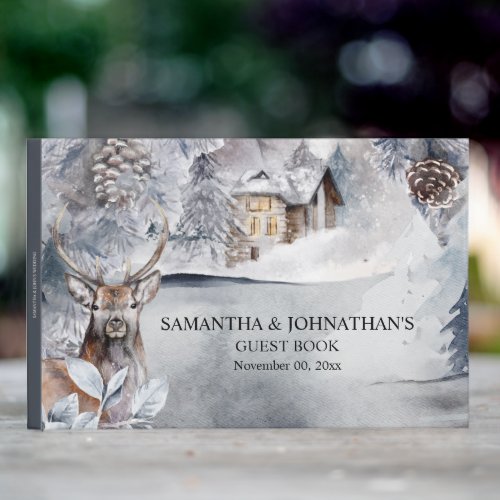 Winter stag country snow woodland forest cabin guest book