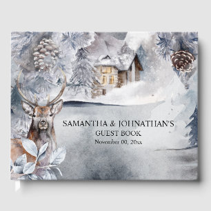 Winter stag country snow woodland forest cabin guest book
