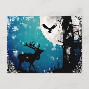 Winter Stag Owls Postcard