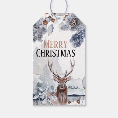 Winter stag snow forest country DIY xmas wishes Gift Tags