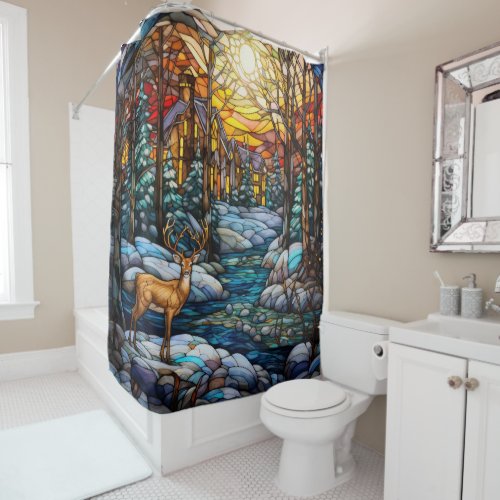 Winter Stained Glass Shower Curtain