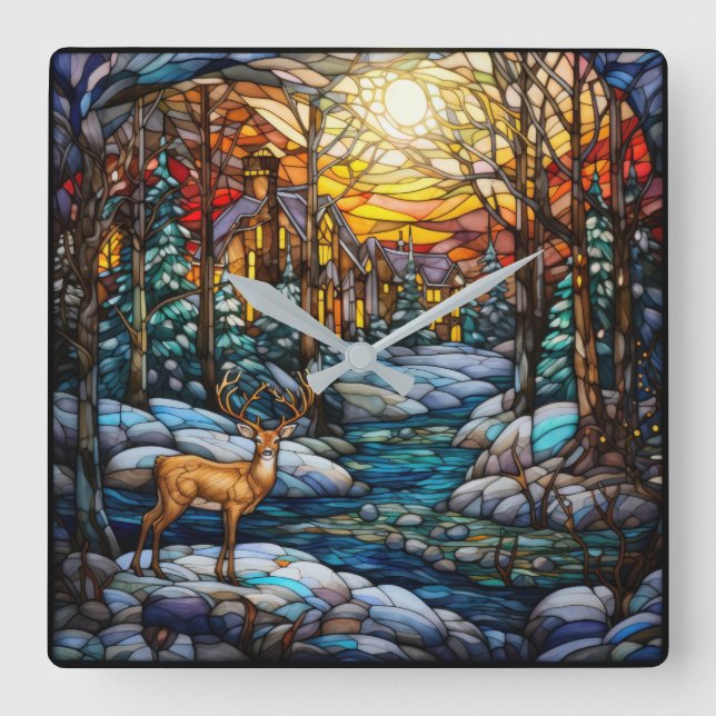 Winter Stained Glass Wall Clock (Front)