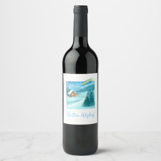 Winter Star Over A Quiet Cabin Christmas  Wine Label