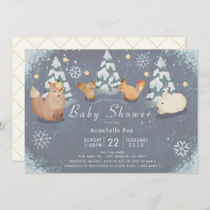 Winter Starry Night Woodland Animals Baby Shower Invitation