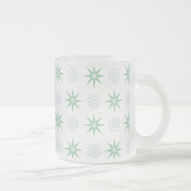 Winter Stars and Snowflakes Pattern Frosted Glass Coffee Mug (Right)
