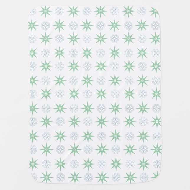 Winter Stars and Snowflakes White Baby Blanket (Front)