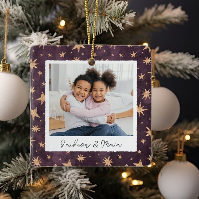 Winter Stars Double Sided Personalized Photo Ceramic Ornament (Creator Uploaded)