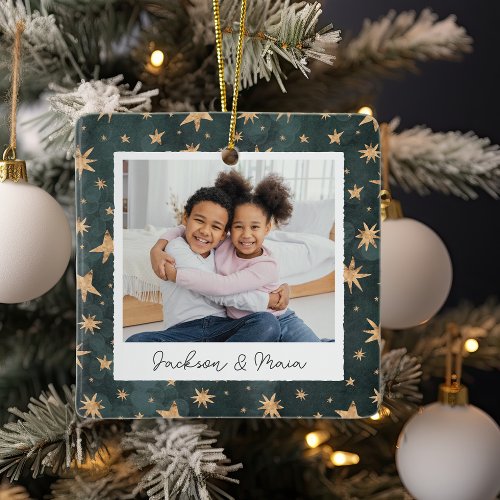 Winter Stars Double Sided Personalized Photo Ceramic Ornament