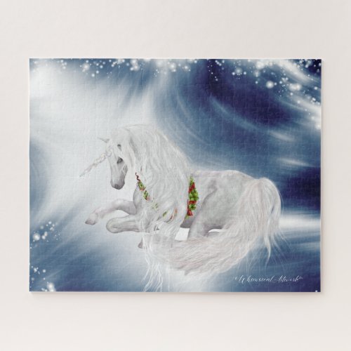 Winter Storm Fantasy Holiday Unicorn Jigsaw Puzzle