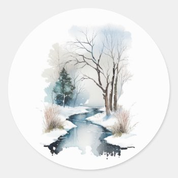 Winter Stream Round Stickers #1 by AJsGraphics at Zazzle