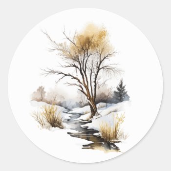 Winter Stream Round Stickers #2 by AJsGraphics at Zazzle