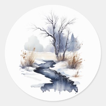Winter Stream Round Stickers #3 by AJsGraphics at Zazzle