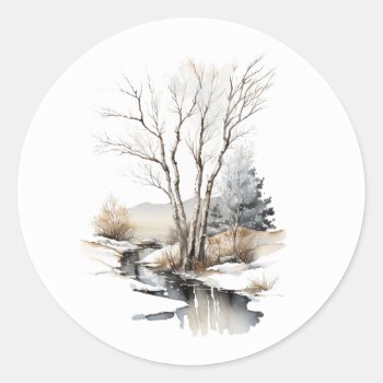 Winter Stream Round Stickers #4 by AJsGraphics at Zazzle