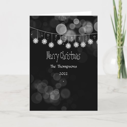 Winter String Light Christmas Family Photo  Holiday Card