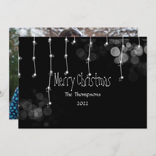 Winter String Lights Christmas Family Photo Holiday Card