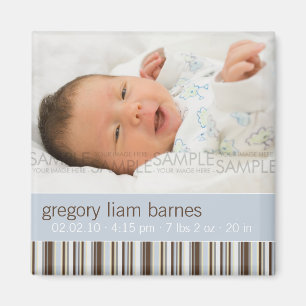 Winter Stripes Blue • Baby Announcement Magnet