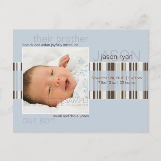 Winter Stripes Blue • Baby Announcement Postcard (Front)