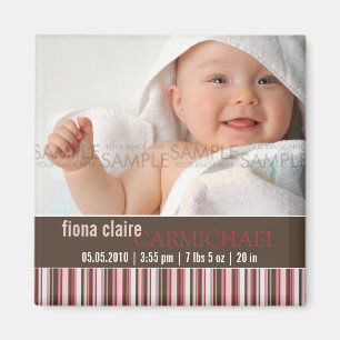 Winter Stripes Pink • Baby Announcement Magnet