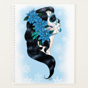 Winter Sugar Skull Blue Snowflakes Planner