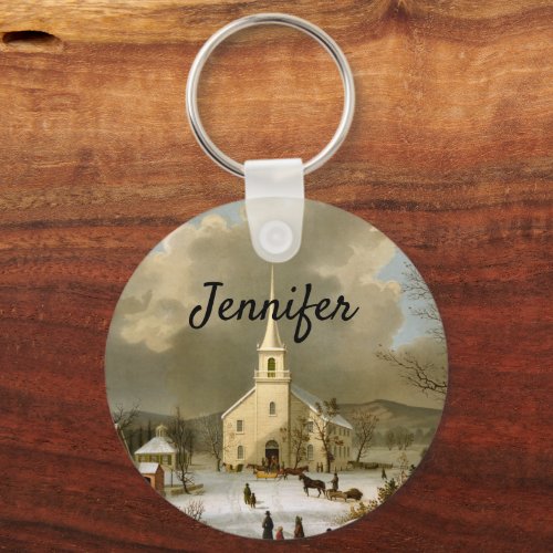 Winter Sunday in olden times Keychain