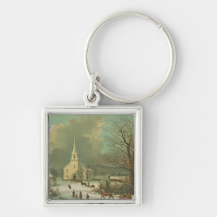 Winter Sunday in olden times Keychain