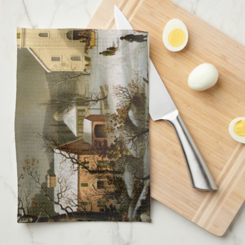 Winter Sunday in olden times Kitchen Towel