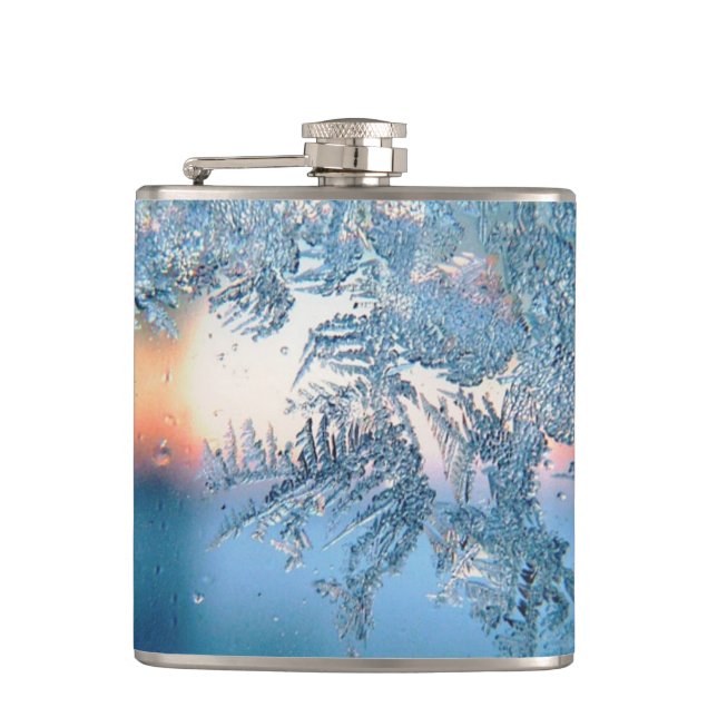 Winter Sunlight Through Frosted Ice Crystals Glass Flask (Front)