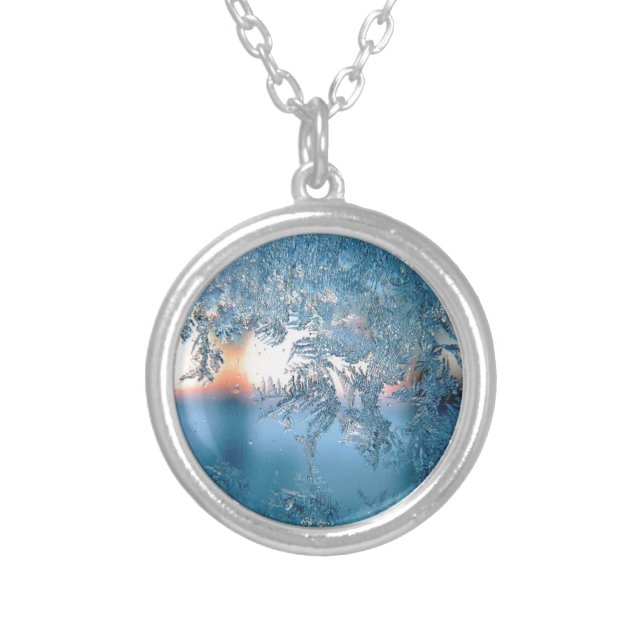 Winter Sunlight Through Frosted Ice Crystals Glass Silver Plated Necklace (Front)
