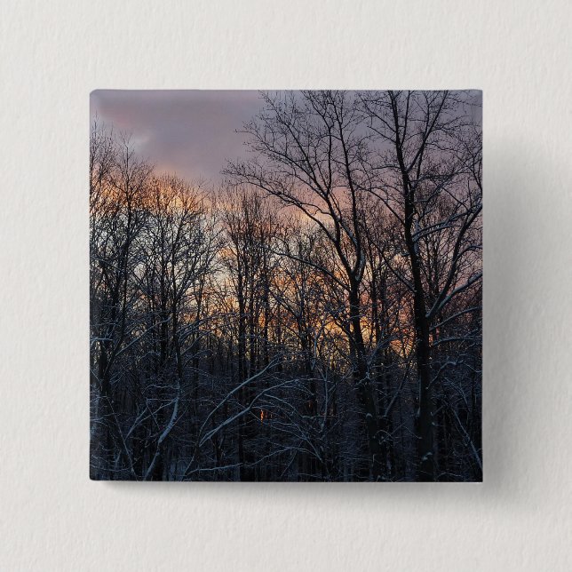 Winter Sunrise I Pastel Nature Landscape Button (Front)