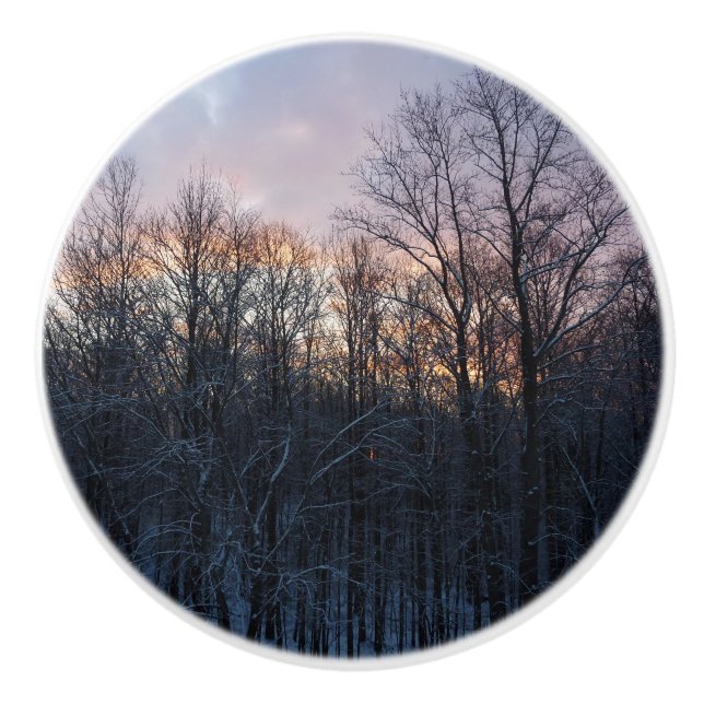 Winter Sunrise I Pastel Nature Landscape Ceramic Knob (Front)