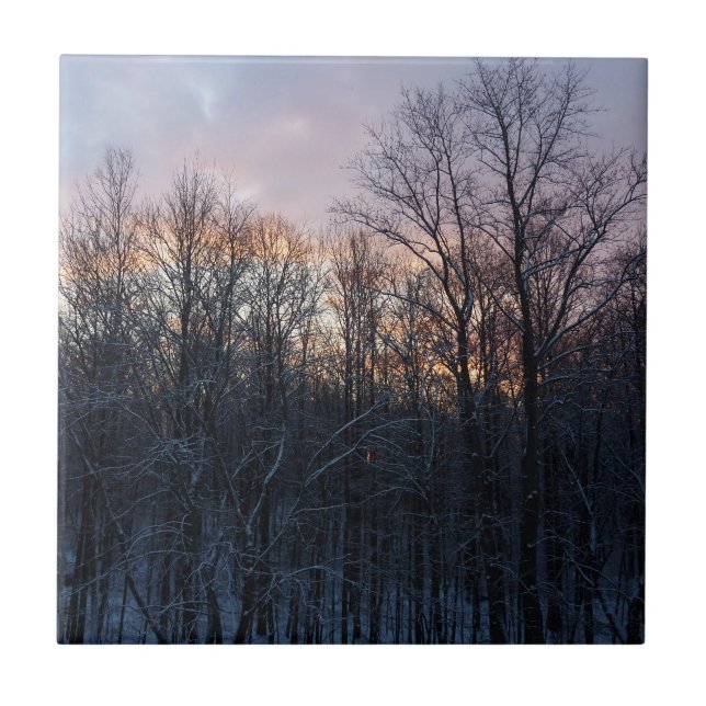 Winter Sunrise I Pastel Nature Landscape Ceramic Tile (Front)