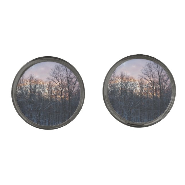 Winter Sunrise I Pastel Nature Landscape Cufflinks (Front)