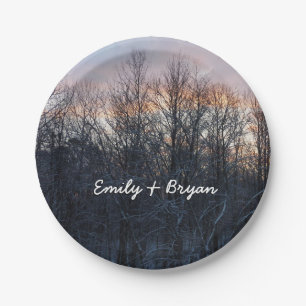Winter Sunrise I Pastel Nature Landscape Paper Plates