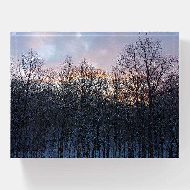 Winter Sunrise I Pastel Nature Landscape Paperweight (Front)