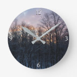 Winter Sunrise I Pastel Nature Landscape Round Clock
