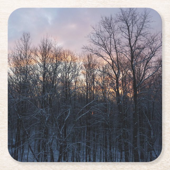 Winter Sunrise I Pastel Nature Landscape Square Paper Coaster (Front)