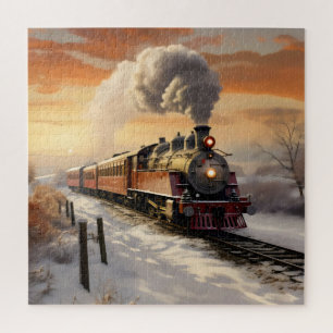 Winter Sunset and Train Jigsaw Puzzle