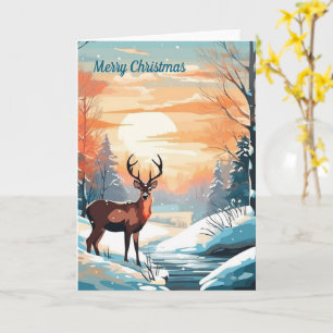 Winter sunset deer card