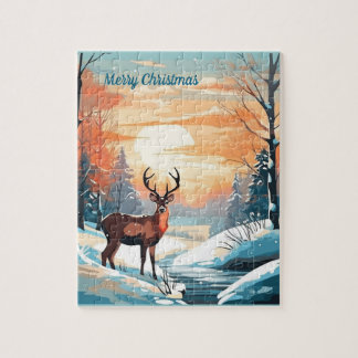 Winter sunset deer   jigsaw puzzle