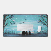 Winter Sunset Dogs and Cat Desk Mat (Keyboard & Mouse)