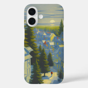 Winter Sunset in a Cozy Village iPhone 16 Case
