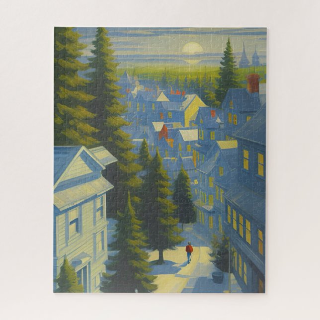 Winter Sunset in a Cozy Village Jigsaw Puzzle (Vertical)