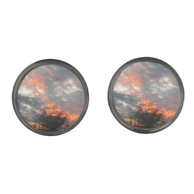 Winter Sunset Nature Landscape Photography Gunmetal Finish Cufflinks (Front)