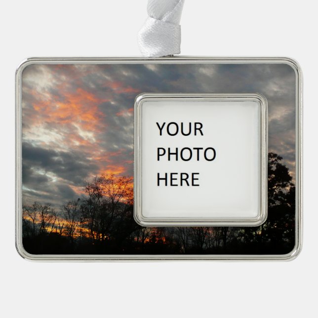 Winter Sunset Nature Landscape Photography Silver Plated Framed Ornament (Front)