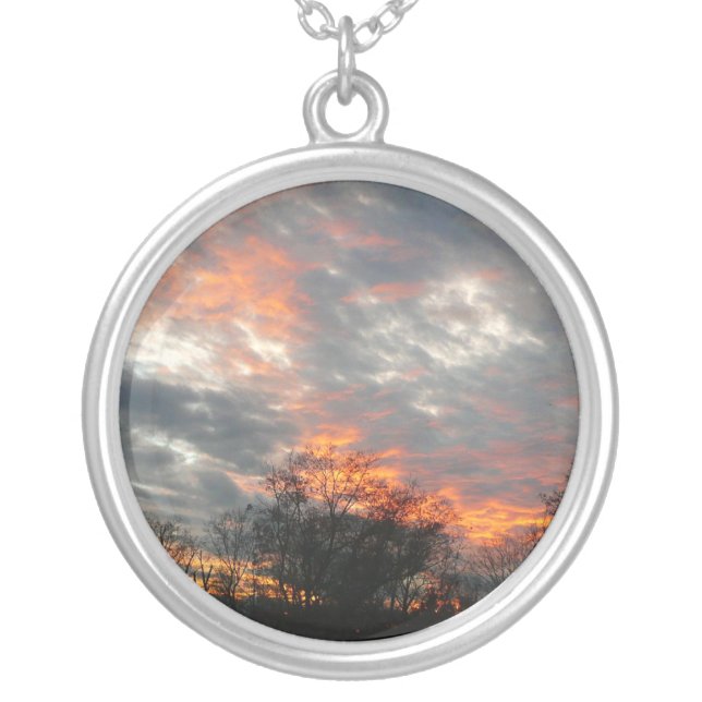 Winter Sunset Nature Landscape Photography Silver Plated Necklace (Front)