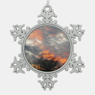 Winter Sunset Nature Landscape Photography Snowflake Pewter Christmas Ornament