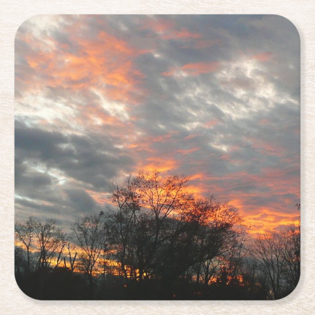 Winter Sunset Nature Landscape Photography Square Paper Coaster (Front)