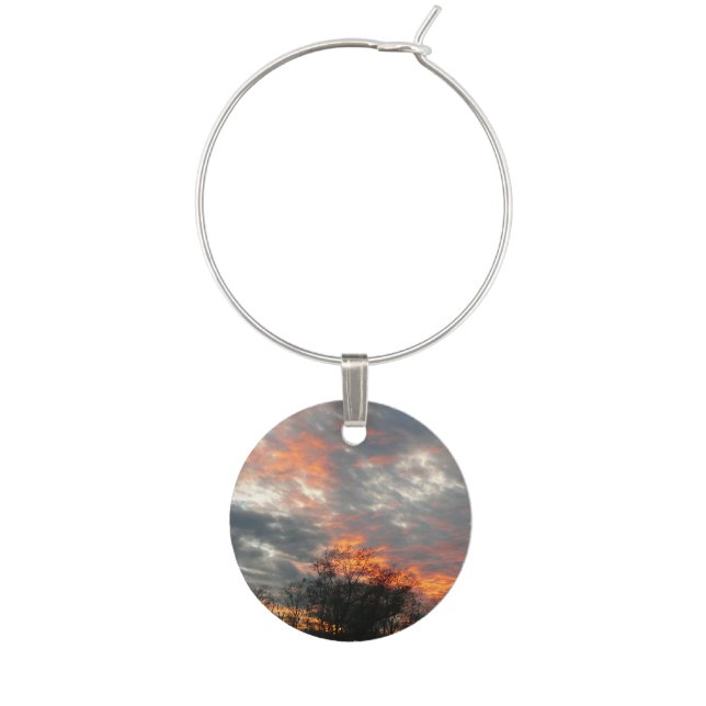 Winter Sunset Nature Landscape Photography Wine Glass Charm (Front)