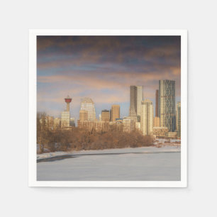 Winter Sunset Scene At Calgary Skyline Napkins